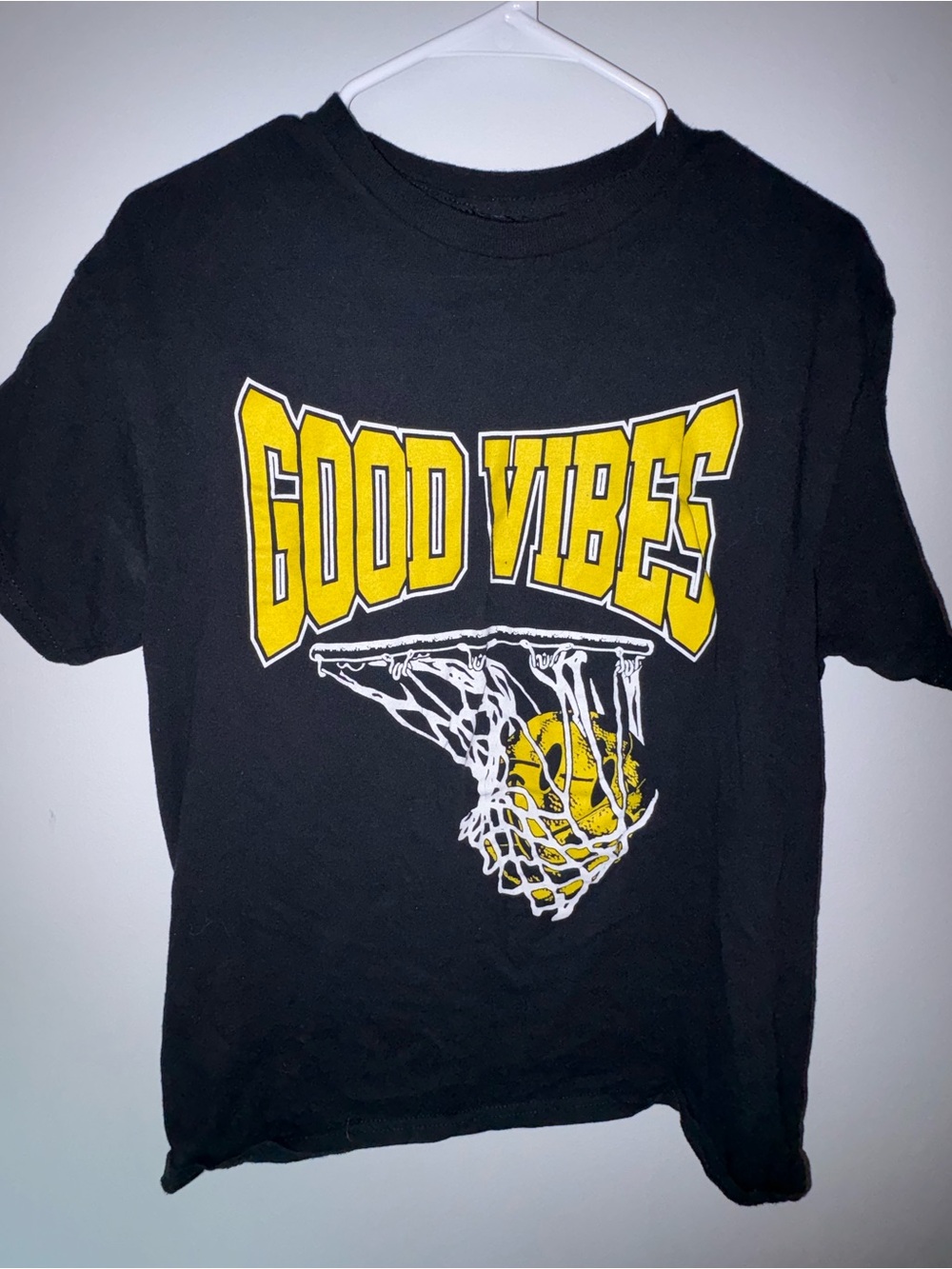 Good Vibes Black Graphic Tee with Yellow Print